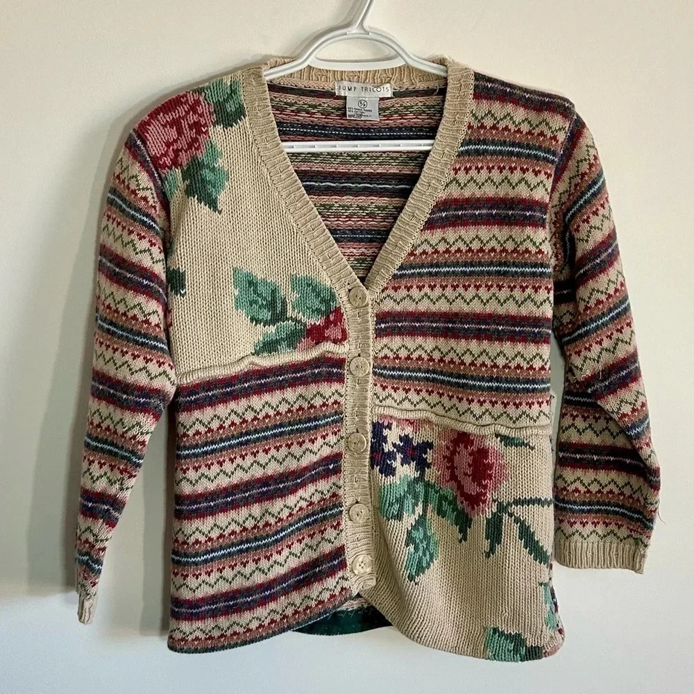 Vintage Ladies Floral Button Up Sweater Size  Small